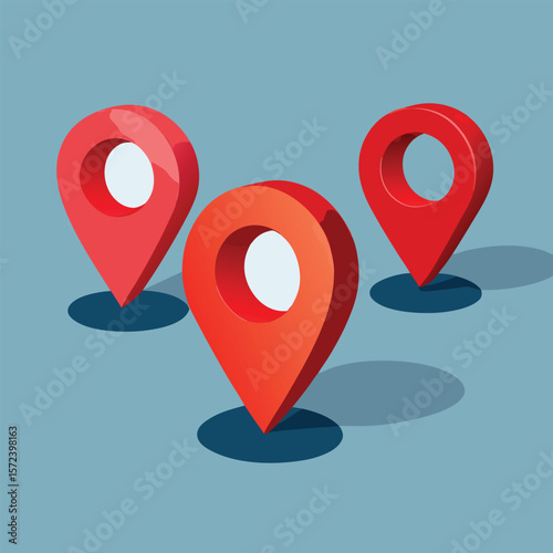 Three Dimensional Location Markers Isometric Map Pins Design