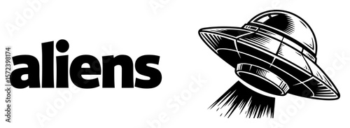 aliens lettering with ufo flying saucer vector logo
