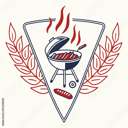 Barbecue grill with sausages and flames food cooking