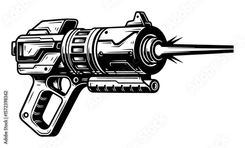 retro sci fi ray gun blaster monochrome vector illustration