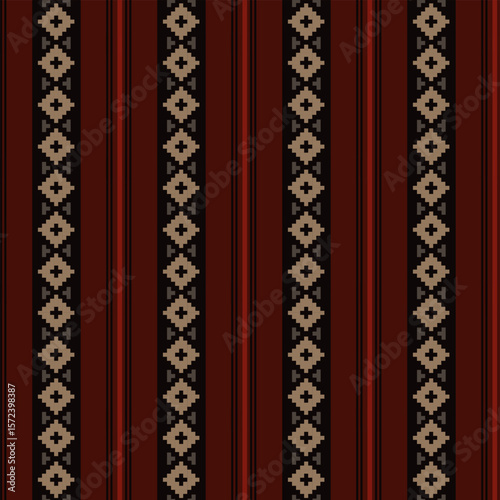 Traditional arabic folk geometric seamless pattern. Ethnic fabric ornament with square shape motif for textile. Vector