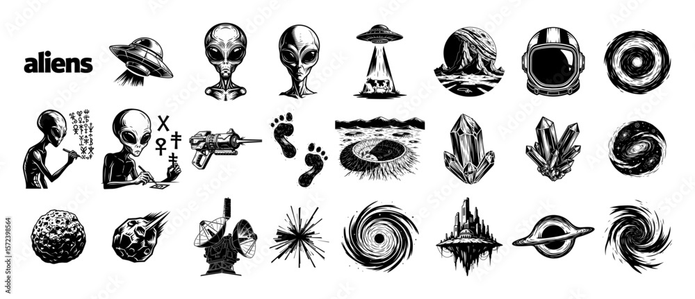 Fototapeta premium alien and ufo icon set space mystery vector illustration