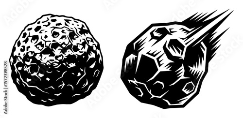 flying meteor and asteroid vector illustration set