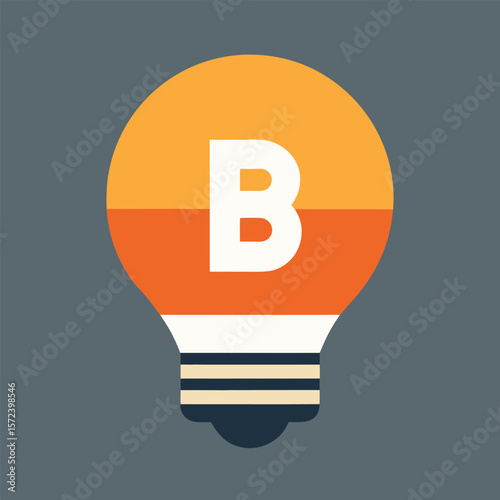Stylized light bulb with letter b and warm color gradient