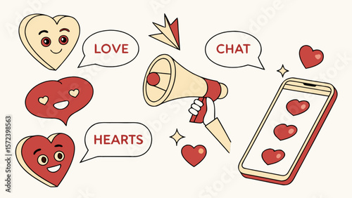 Hearts love chat online dating social media concept