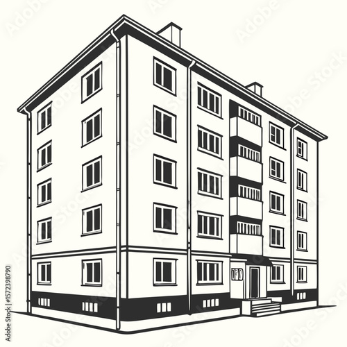 Apartment building with balconies and windows residential