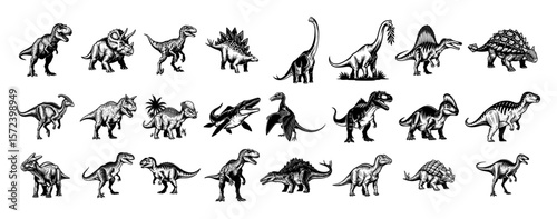 dinosaur icon set prehistoric animals vector illustration