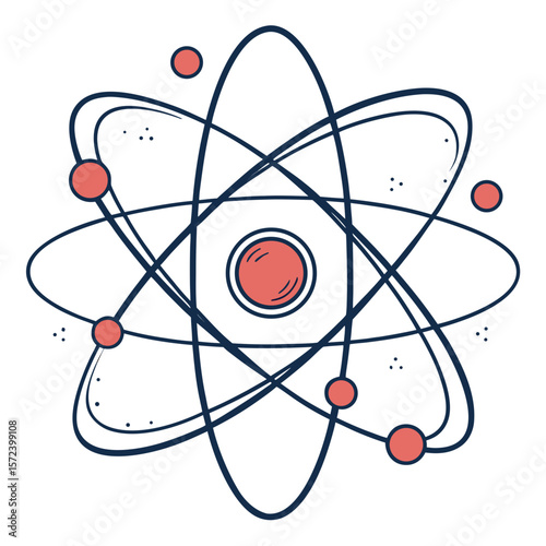 Atomic structure diagram with orbiting particles science