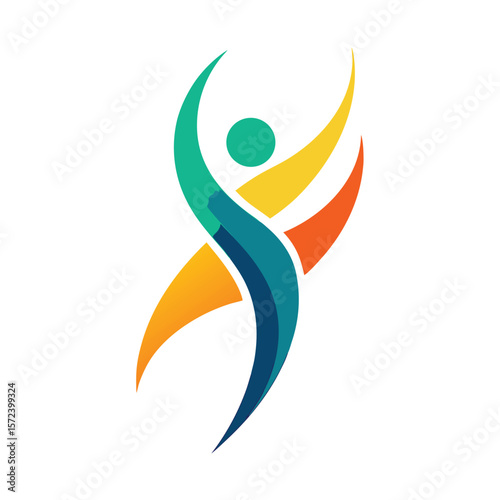 Abstract human figure logo with flowing colorful shapes