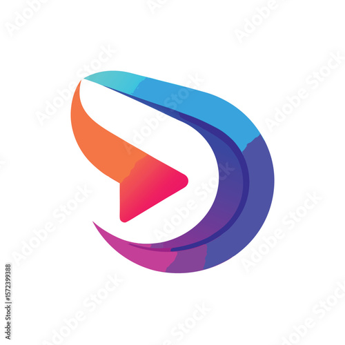 Abstract play button logo with vibrant gradient colors