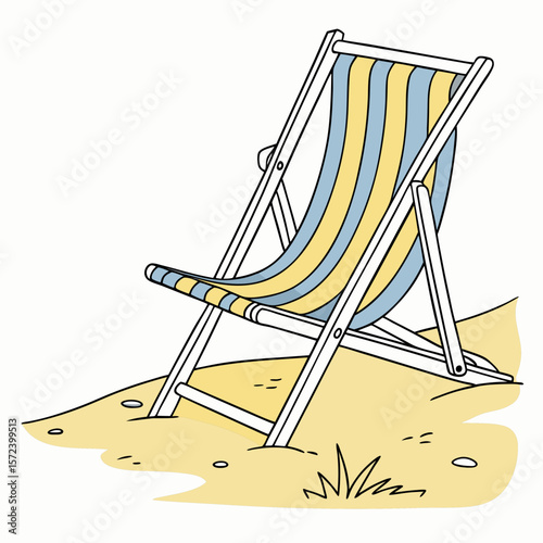 Striped beach chair on sand yellow blue