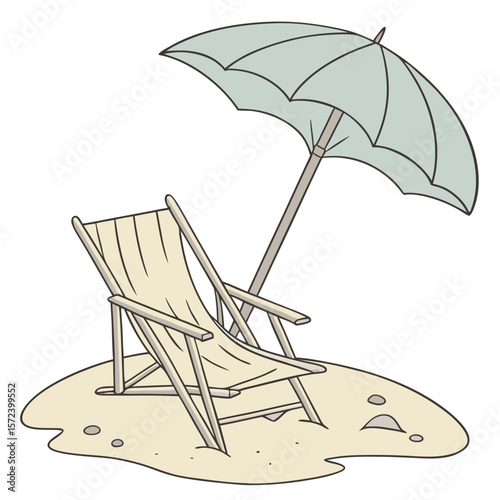 Beach chair and umbrella on sand summer vacation