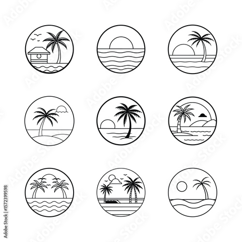 Hand drawn summer essentials including beachwear and drinks Vector illustration