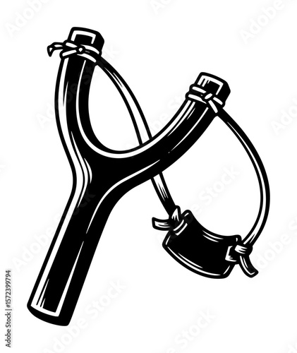 classic wooden slingshot monochrome vector illustration