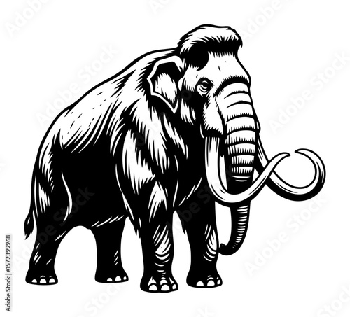woolly mammoth prehistoric animal monochrome vector illustration