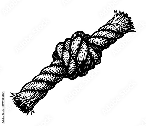 knotted rope cord monochrome vector illustration