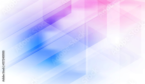 Geometric shapes of light blue, pastel pink, and soft purple hues create a dreamy abstract backdrop with linear details and a sense of transparency and gentle color transitions