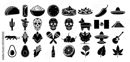 mexican food and culture icon set vector illustration