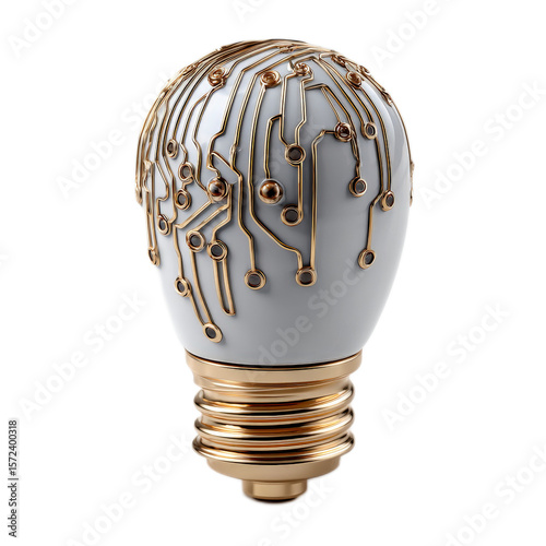 Futuristic Light Bulb Design with Circuit Pattern and Metallic Elements for Innovative and Modern Themes