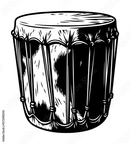 tribal drum percussion instrument monochrome vector illustration
