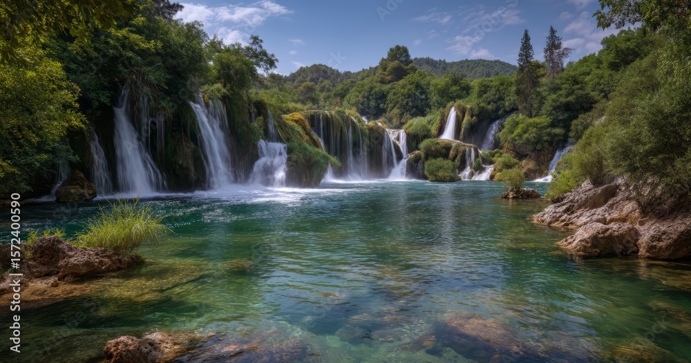 Obraz premium Majestic waterfall adventure nature hdr 360 degrees hdri viewpoint