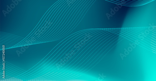 Wavy parallel teal lines create a calming, contemporary backdrop with smooth gradients and a soft light diffusion on a dark turquoise surface bringing an ocean-like feel