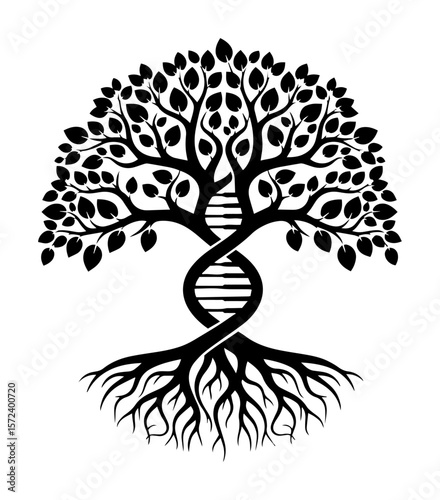dna tree of life roots monochrome vector illustration