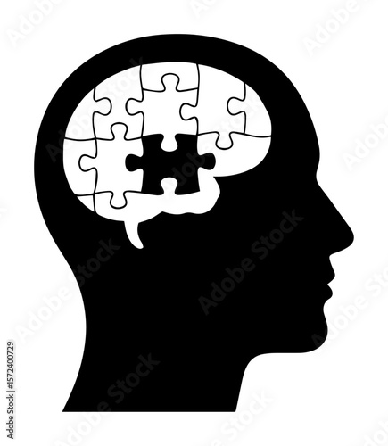 human head puzzle brain monochrome vector illustration
