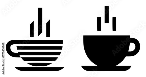 steaming coffee and tea cups monochrome vector illustration