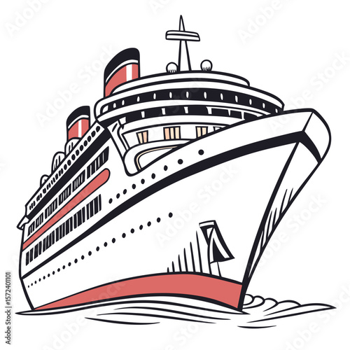White cruise ship with red accents sailing ocean liner