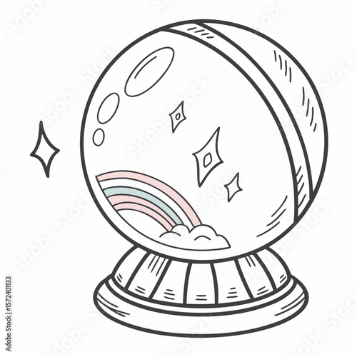 Crystal ball with rainbow and stars fortune telling