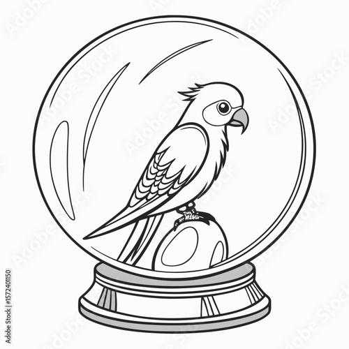Parrot perched inside crystal ball bird fortune telling