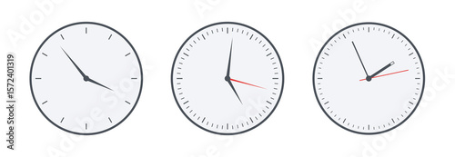 Clock flat icons set. Clock vector icons isolated on white background. Vector color illustration. Flat design style. Analog clock.