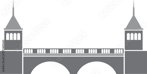 Gray Stone Bridge with Towers, Arches, and White Openings
