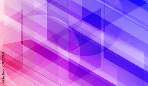 The abstract geometric design in shades of pink, purple, and blue features overlapping polygons, triangles, and circles to create a modern, vibrant background with a sense of depth