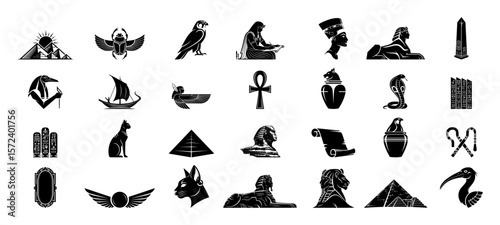 ancient egypt mythology culture and history big glyph icon set vector