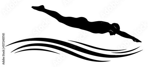 woman swimmer diving into water waves sport competition logo vector