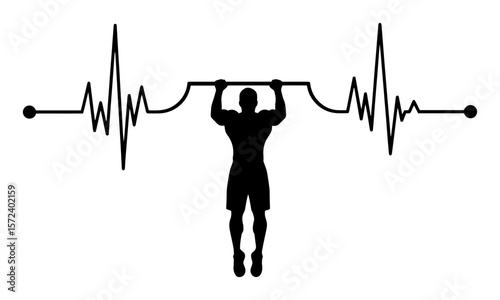 heartbeat weightlifting silhouette monochrome vector illustration