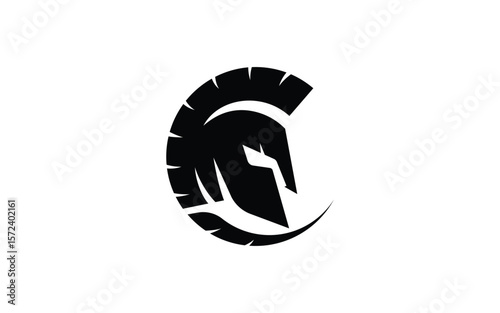 Spartan Helmet Logo Forming Letter C in Bold Black Style for Gaming, Security or Sports Team Branding