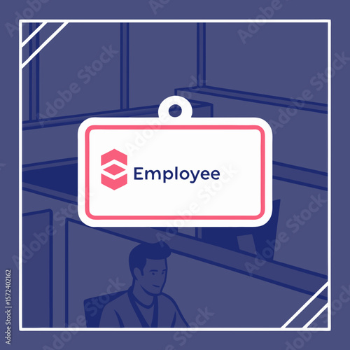 Employee identification badge with office cubicle background