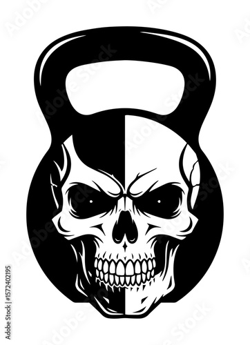 skull kettlebell fitness logo monochrome vector illustration