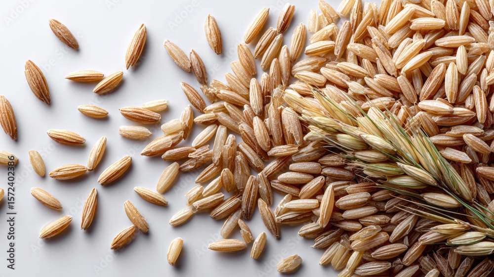 Obraz premium A pile of rice and wheat grain on a white background