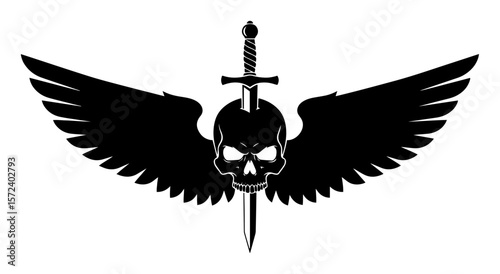 military special forces emblem of a winged skull pierced by a sword vector