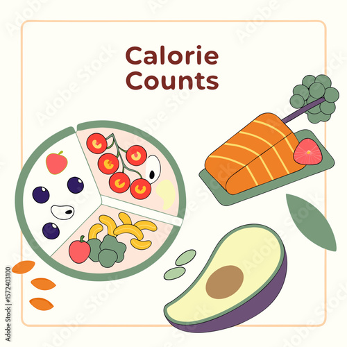 Healthy food portions with calorie counts nutrition