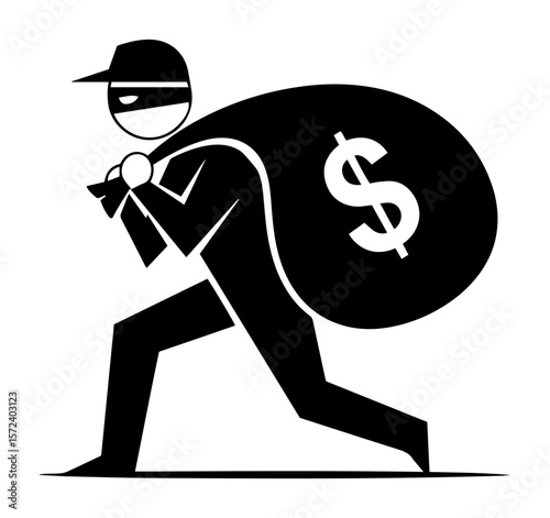 thief icon robber with money bag vector silhouette
