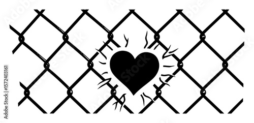 heart on chain link fence forbidden love vector symbol