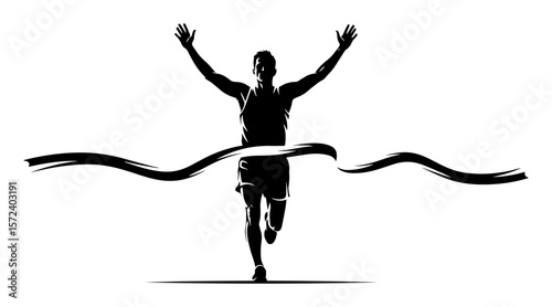 runner crossing finish line marathon winner vector silhouette