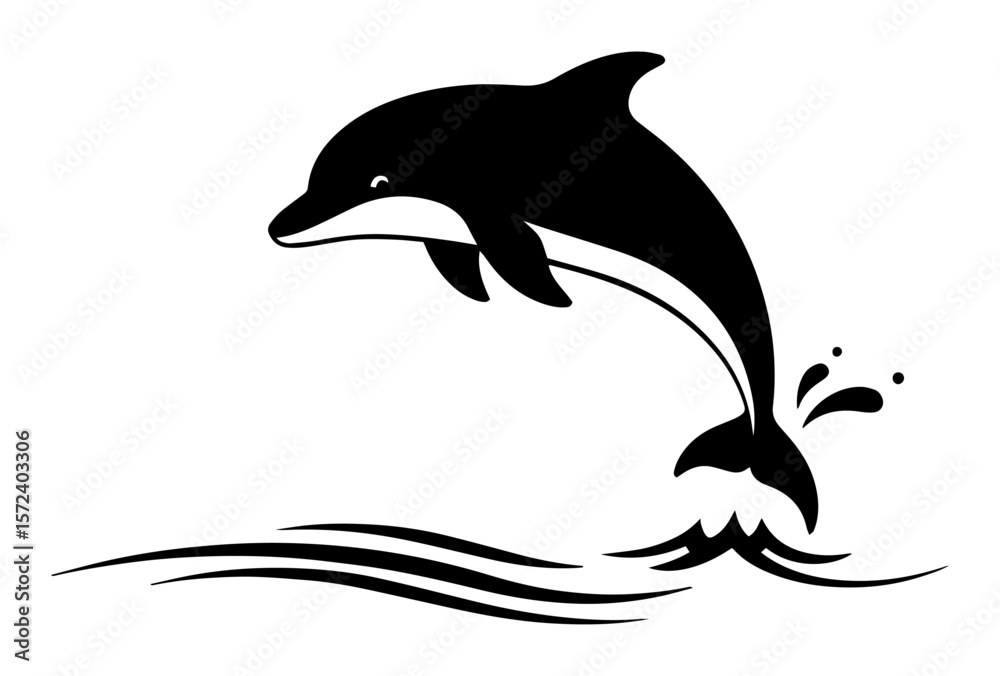 Fototapeta premium jumping dolphin over ocean waves aquatic mammal logo for a summer design