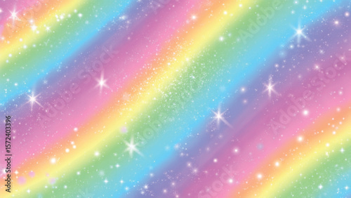 Abstract rainbow color pattern with bright, colorful stars and glowing light elements
