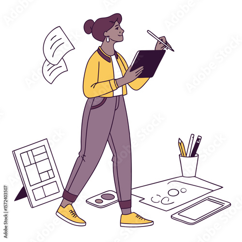 Woman graphic designer working on tablet stylus drawing